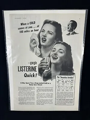 Vintage 1943 LISTERINE Throat Light Mouth Wash Dental Hygiene Art 40's Print Ad • $23.70