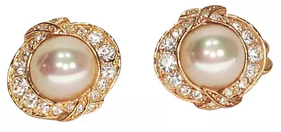 Vintage Roman Swarovski Faux Pearl Golden Tone Earrings For Pierced Ears • $18