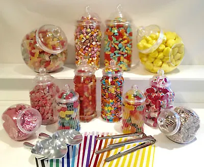 £22.99 • Buy 12 Various Plastic Sweet Jars 100 Bags 2 Scoops 2 Tongs DIY Candy Buffet