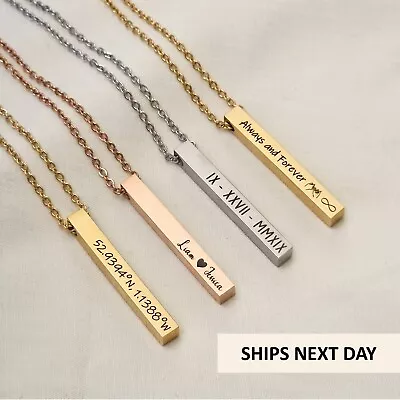 Personalised Custom Engraved Bar Necklace. Name Date Necklace. Gift For Her.  • £4.99