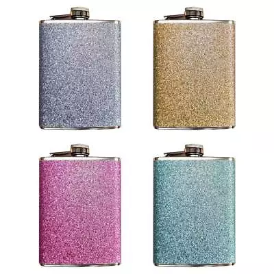 Shimmering 8oz Stainless Steel Hip Flask Pink Teal Silver Gold Free Shipping • £5.99