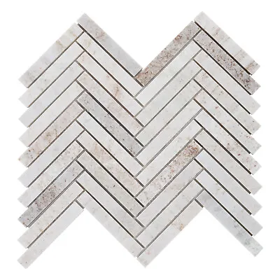 Beige Cream Crema Marfil Marble Stone Herringbone Mosaic Tile Kitchen Backsplash • £3.85