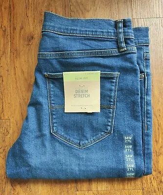 M&S Slim Fit Stretch Jeans 36/38/40/42 X SHORT (27  Inside Leg) - Medium Blue • £14.99