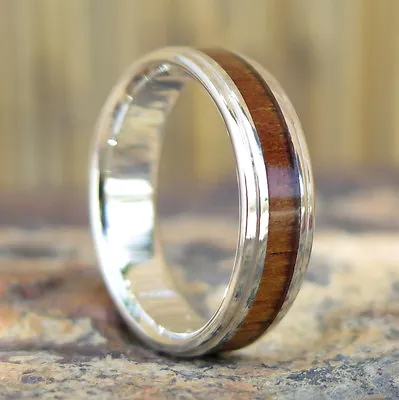 Hawaiian 925K Sterling Silver Koa Wood Inlay Thin Wedding Ring Band 6mm SWR1001 • $78.79