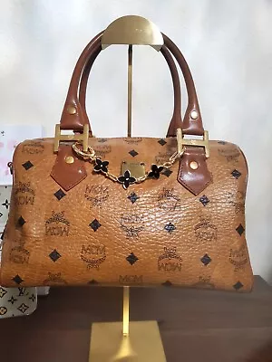 MCM Visetos  Boston Handbag Brown Gold-(Authentic ) • $220