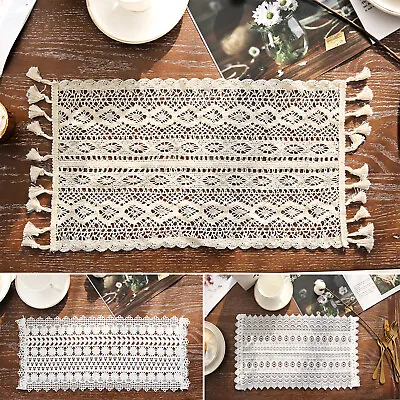 £5.15 • Buy Crochet Placemats Rectangle Lace Table Mats Tassel Embroidery Placemats Runner
