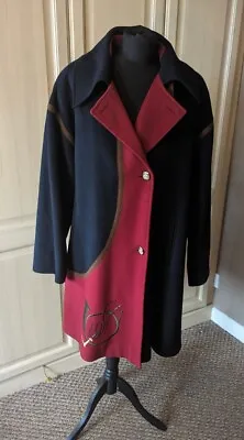 Vintage Cache D'or Wool/cashmere Navy & Wine Oversize Swing Coat Size 14/50  • £39.99