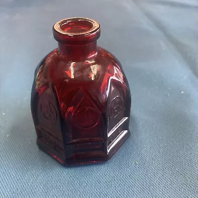 Vintage Wheaton Hexagon Ruby Red Ink Bottle Jar | NJ | Carter Celtic Knots • $15