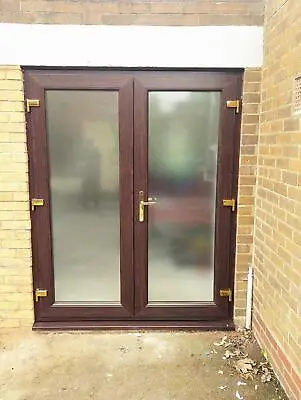 New Rosewood  On White  Upvc French Doors With Glass / Hardware Free Delivery • £890