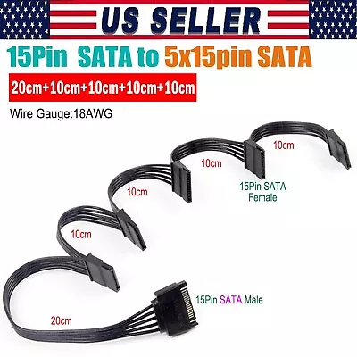 15 Pin SATA Power Y-Splitter Cable Adapter Extension 1 Male To 5 Female For HDD • $7.99