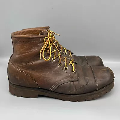LL Bean Boots Mens 9 Brown Leather Katahdin Toe Cap 6  Vibram Vintage 1980s USA • $125.88