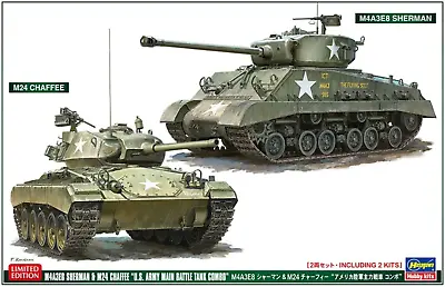 Hasegawa 1/72 M4A3E8 Sherman & M24 Chaffee US Army Main Battle Tank Combo 30068 • $31.99