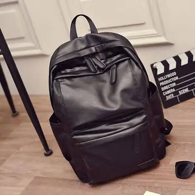 £10.89 • Buy Men Women PU Leather Laptop Backpack Waterproof Travel Rucksack School Bag Black
