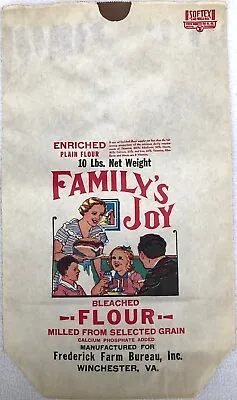 Frederick Farm Bureau Winchester Va. Family’s Joy 5lb. Empty Flour Bag - Nos • $9