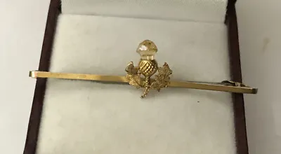 Antique Vintage 9k 9ct Yellow Gold Citrine Cairngorm Thistle Bar Brooch Pin • £95