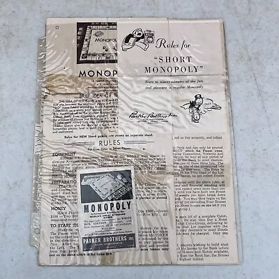 Monopoly Game - Game Play Instructions - Vintage 1936  - Parker Brothers Parts • $12