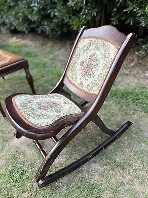 Vintage Folding Wooden Rocking Chair Victorian Sewing Rocker Nursery • $145