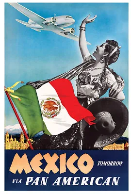 Pan American Airlines - Pan Am - Mexico - 1950s - Vintage Travel Poster - Ver #2 • $26.99