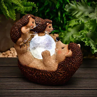 Resin Hedgehog Family With Solar Light No Wiring Required Auto On At Dusk • £19.98