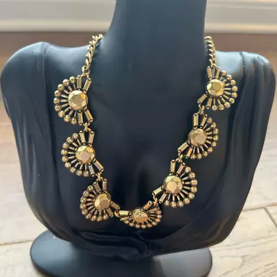 Vintage J. Crew Factory Gold Tone Crystal Domes Statement Bib Necklace • $24