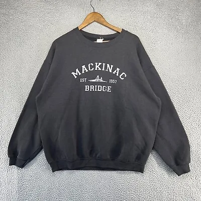 Vintage Mackinac Bridge Sweatshirt Men's XL Black Crewneck Spellout Faded 90s • $23.06