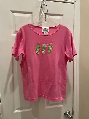 Quacker Factory Beautiful Pink    Gorgeous￼ ￼ Sequin ￼ Seahorses￼ Top Size S • $19.99