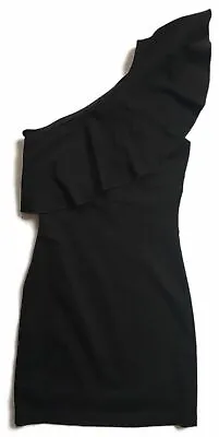 BNWT H&M Gold Label Black One Shoulder Ruffle Party Cocktail Knit Dress LBD 10UK • £4.99
