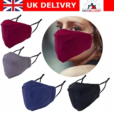 4 Layer Face Mask 100% Cotton Washable Filter Pocket Unisex Breathable • £1.15