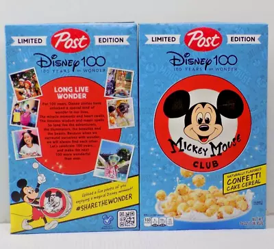 2 POST DISNEY 100 YEARS CONFETTI CAKE FLAVORED CEREAL 16OZ ~Mickey Mouse Club • $25