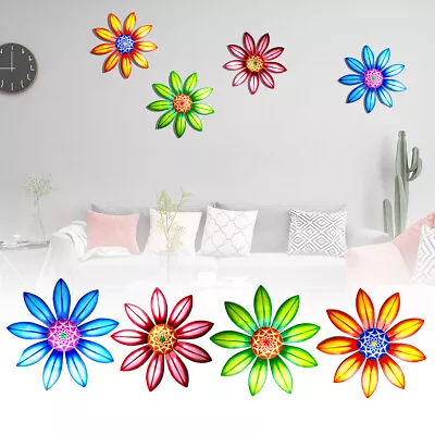 4X Metal Flower Wall Art Fence Hanging Ornament Outdoor For Garden Home Decor • £8.69