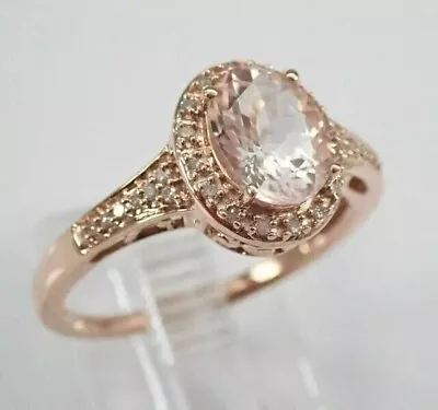 Lab Created Morganite 2.3 Ct Oval Cut Halo Women's Ring In 14K Rose Gold Plated • $127.50