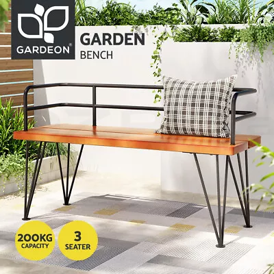 Gardeon Outdoor Garden Bench Lounge Chair Wooden Steel 3 Seater Patio Furniture • $129.95