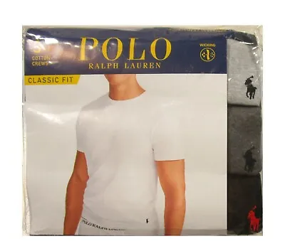 Polo Ralph Lauren Gray-Charcoal-Black Classic Fit Wicking Crew T-Shirt 3 Pack • $34.99