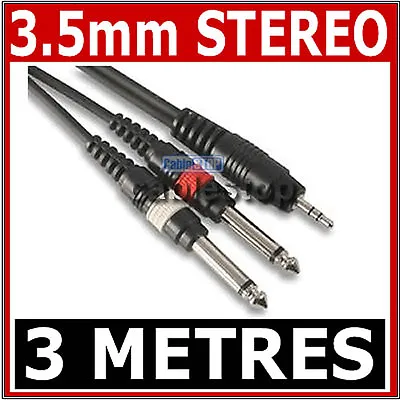 HIGH QUALITY 3.5mm Mini STEREO Jack To 2x 6.35mm 1/4  MONO Male Plugs Cable 3m • £6.97