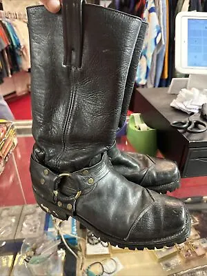 Frye Vintage Harness Motorcyle Mens Black Leather Boots Square Toe Sz 10 B • $199