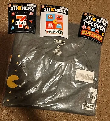 Men's 7-Eleven Pac Man Tshirt Size XXL Gray New Stickers Rare  • $25