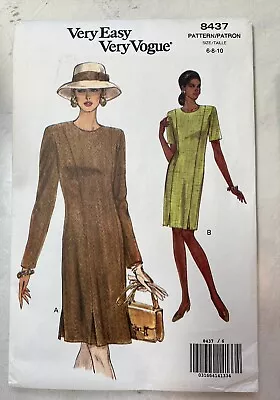 Vintage Very Easy Vogue Pattern 8437 6 8 10 UNCUT Dress Scoop Neck Semi Fitted • $2.50