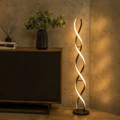 Matt Black Double Twist Floor Lamp Living Room Light Integrated LED Warm White • £59.99