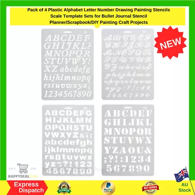 Pack Of 4 Plastic Alphabet Letter Number Drawing Painting Stencils Scale Templat • $15.85
