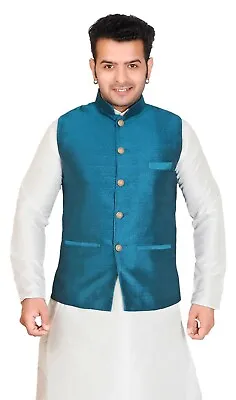 Men's Nehru Style Formal Waistcoat Only Sleeveless Jacket Vest Mix Silk 1020 UK • £35