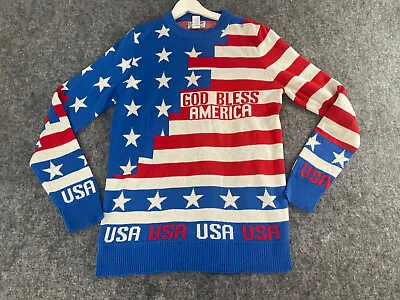 God Bless America Sweater Mens Medium USA LA Police Gear Ugly Christmas N215 • $19.88