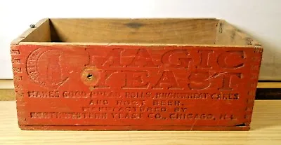 Vintage 1900's MAGIC YEAST Owl & Moon Label Wood Crate Box Finger Joint • $63.66