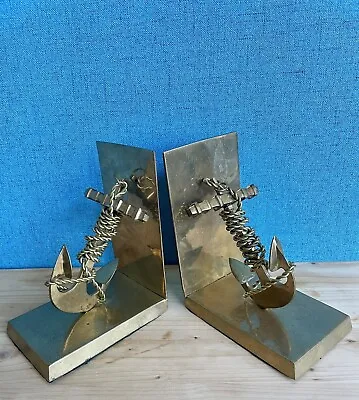 Vintage Unique Brass Heavy Nautical Anchor Bookends Made In India • $38