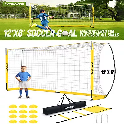 Portable Soccer Goal Net For Teens Adults 12x6FT Soccer Net With Ladder 12 Cones • $113.33
