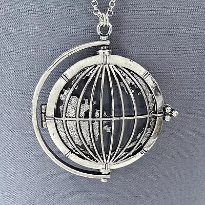 Long Antique Silver Color Globe Design 5X Magnifying Glass Pendant Necklace • $17.99