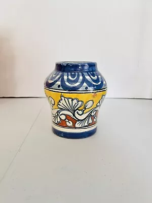 Vint. Mexican Pottery Floral Patterns Vase Handpainted Stoneware 6.5” Signed • $18.95