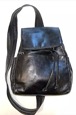 Vintage Small Bass Casual Black Leather  Satchel Convertible Strap Backpack • $14.99