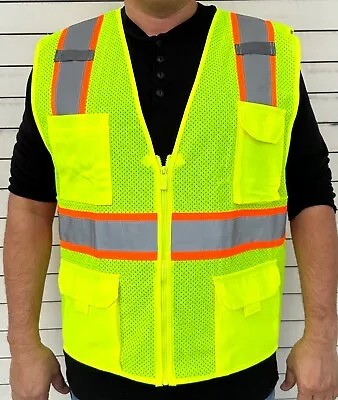 4 Pockets Yellow Mesh High Visibility Safety Vest ANSI/ ISEA 107-2010 #806-LM • $8.99