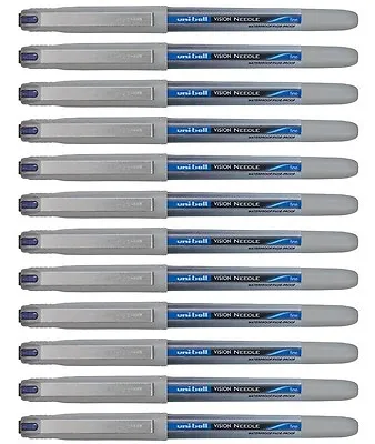 Uni-Ball Vision Eye UB-187 Needle Rollerball Pen BLUE MEDIUM 0.7mm PACK Of 12 • £6.95
