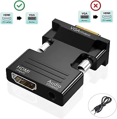 £3.49 • Buy 1080P HDMI Female To VGA Male With Audio Output Cable Converter Adapter Lead UK